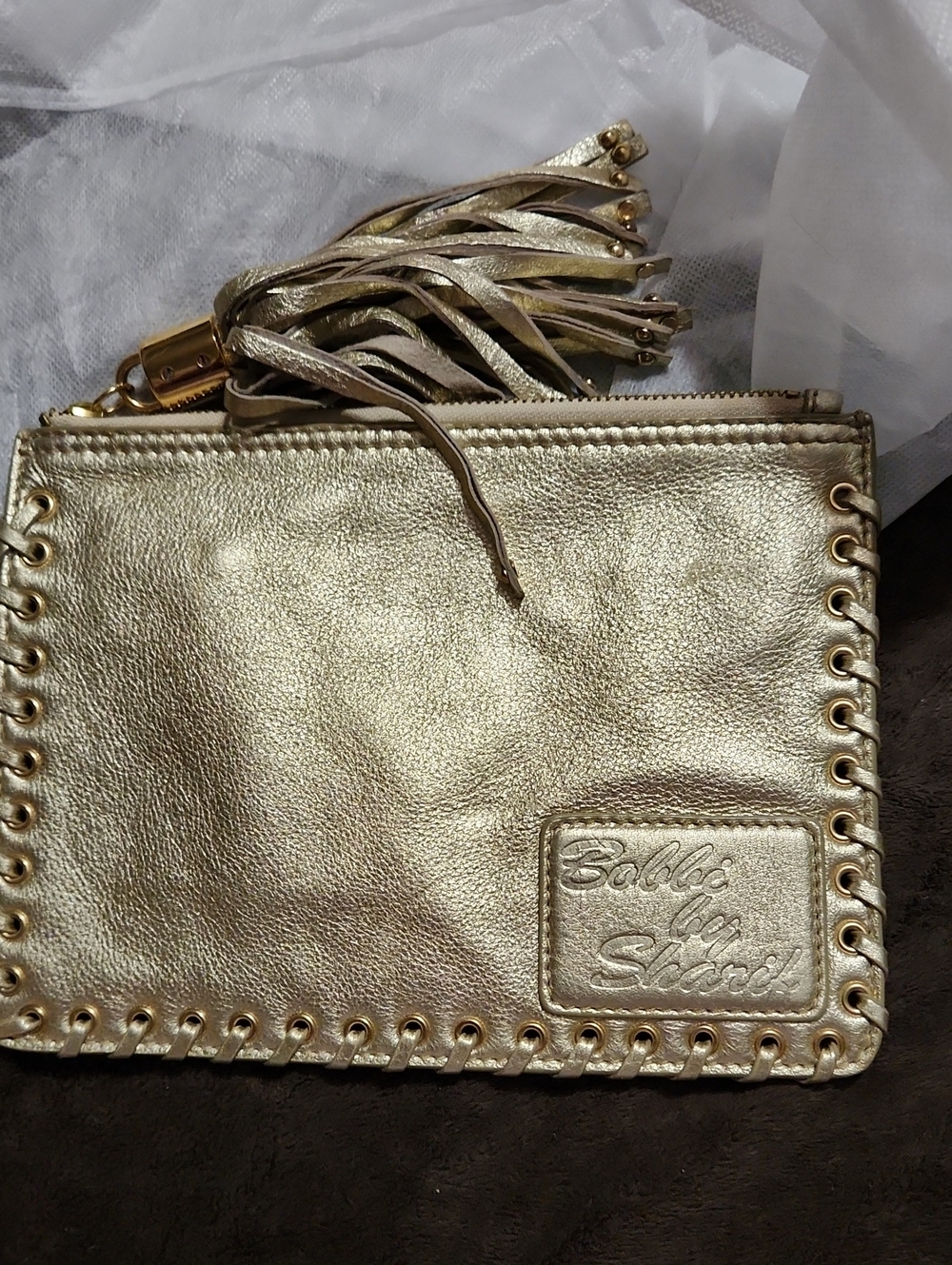Bobbie By Sharif Metallic Gold Tassel Wristlet Clutch